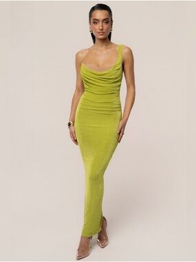 NWT JLuxLabel LIME GREEN SLINKY KRISHNA ONE SHOULDER MAXI DRESS